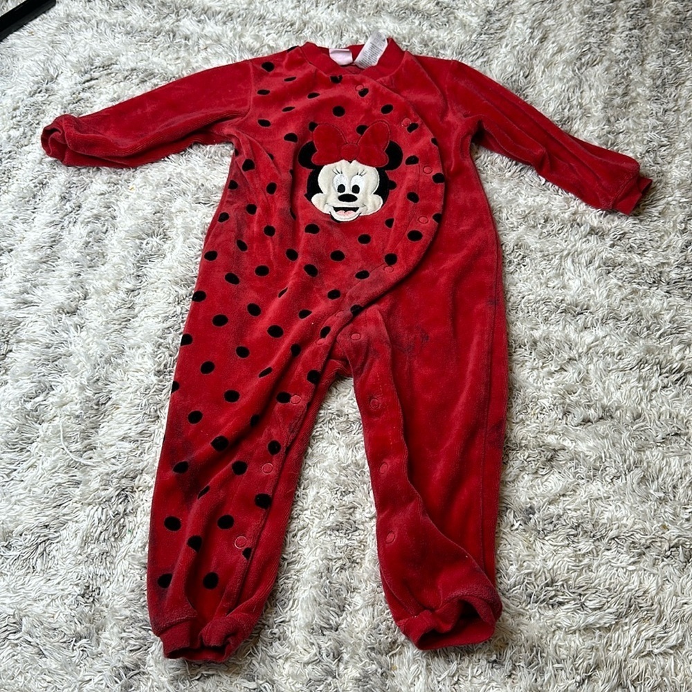 🧡vintage Minnie mouse Disney baby 18 month sleepers red velvet